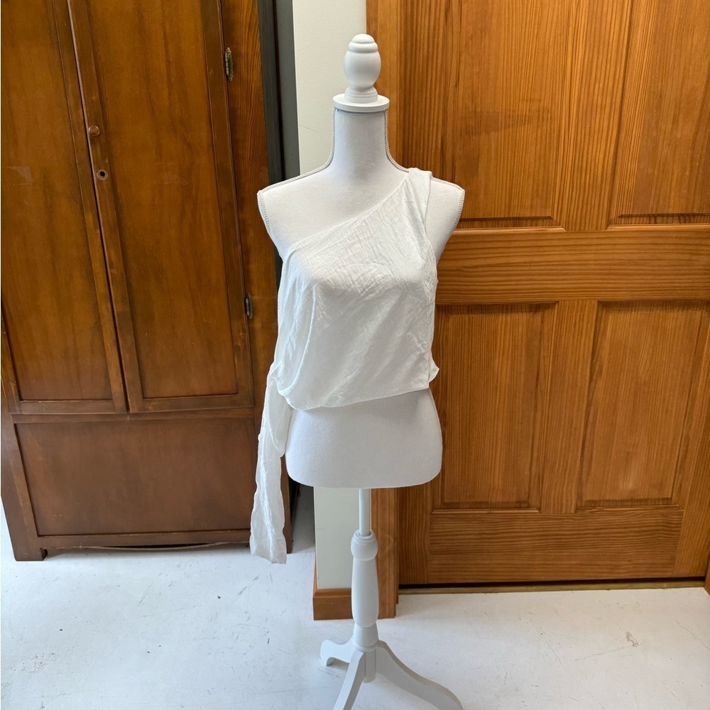 Faeriesty one shoulder blouse top silky poly sash tie XL